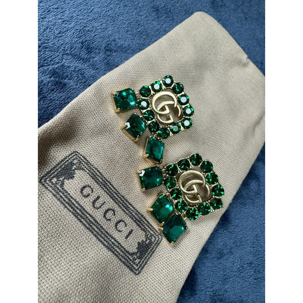 Vintage Gucci Emerald and Gold Drop Earrings with Double G Motif - Picture 14 of 14